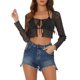 thumbnail image 1 of INSPIRAR CHIC Chaquetas Transparentes para Mujeres con Estampado de Estrellas Brillantes, Top Corto de Malla con Nudo Frontal Negro XS, 1 of 6