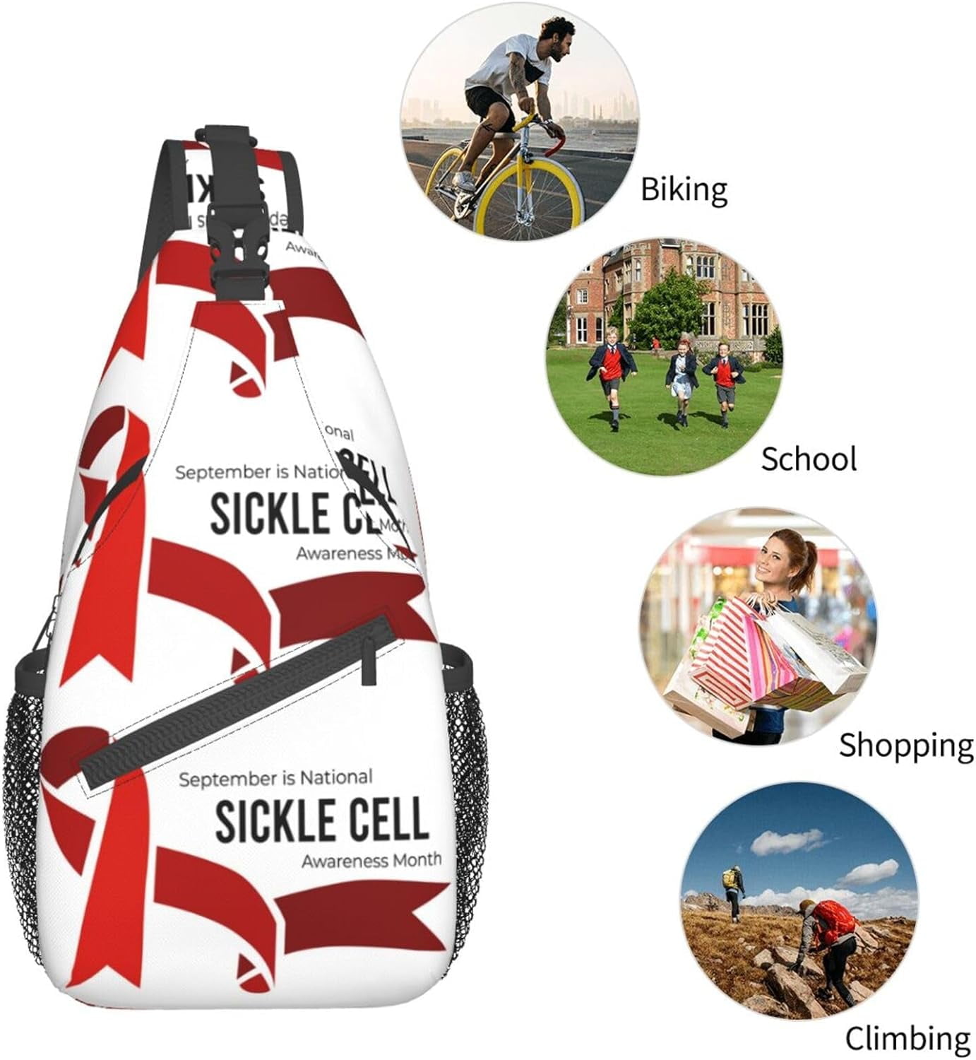 Sickle Cell Awareness Month Sling Bag Crossbody Hiking Travel Chest Bags Backpack Shoulder Daypack for Women Men