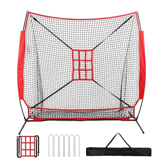 Red de béisbol de práctica de 2,1 x 2,1 m, portátil, para lanzamiento de sóftbol, ayuda de entrenamiento para atrapar, fildear, lanzar y practicar