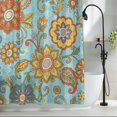 thumbnail image 2 of Turquoise Boho Floral Small Stall Shower Curtain, Waterproof Shower Curtains for Bathroom, Vintage Abstract Art Ethnic Flowers Washable Fabric Bath Curtain for Bathtub with Hooks 36x72 Inches, 2 of 9