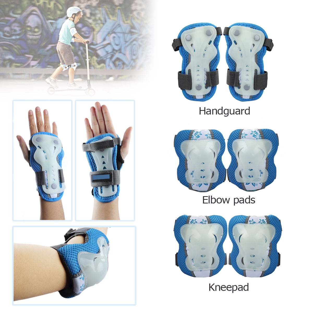 CoastaCloud Wrist Elbow Knee 6PCS Skateboard Safety Pads Outdoors Sports for Kid's Children Boys Girls Protective Gear... by CoastaCloud