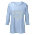 thumbnail image 4 of GBSYEWXS Christmas Women Tee Light Blue V-Neck Snowflake Print Elegant Tops Breathable 3/4 Sleeve T-Shirts, 4 of 4