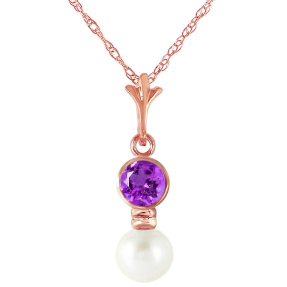 Galaxy Gold GG 14K Rose Gold Amethyst and Pearl Pendant Necklace - February Birthstone - Peace & Wisdom - 16" to 24" - Fine Jewelry for Women