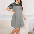 thumbnail image 4 of Drses Summer Dresses for Women 2024 Women's Fashion Large Size Short Sleeve Round Neck Streak Dresses Women's Casual Dresses, 4 of 7