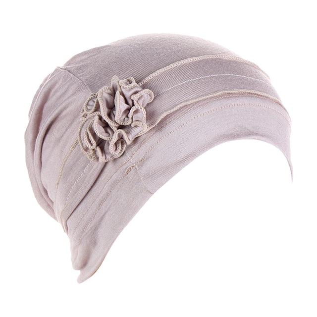 XASZHN Women's Spliced Beaded Hat Muslim Ruffle Cancer Chemo Wrap Cap for Head Cover Comfortable Design Beige S