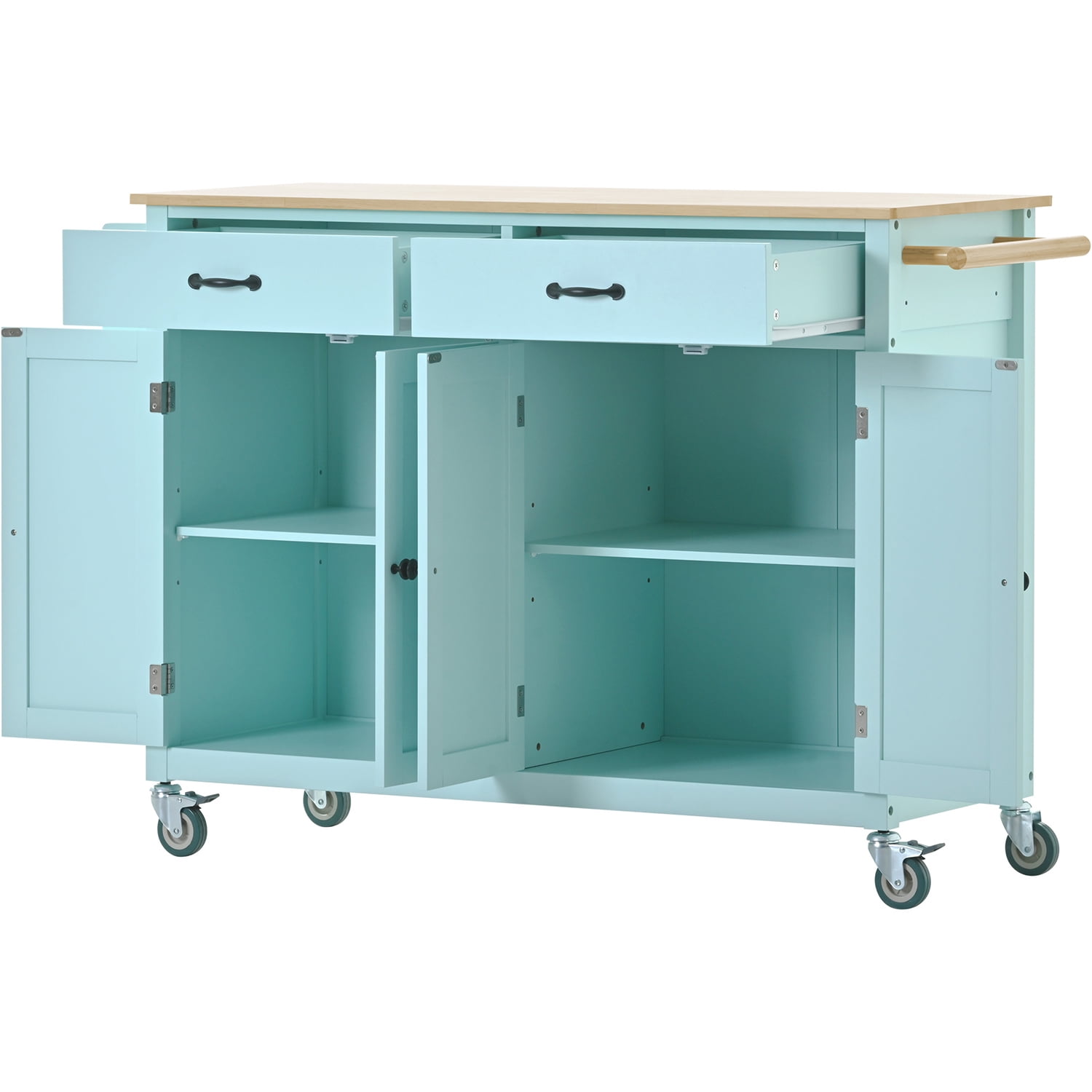 Kadyn Moveable Kitchen Island Cart, Rolling Bar Cart with 4 Door Cabinet and Two Drawers and 2 Locking Wheels, Kitchen Cart for Kitchen, Green Kadyn Moveable Kitchen Island Cart, Rolling Bar Cart with 4 Door Cabinet and Two Drawers and 2 Locking Wheels, Kitchen Cart for Kitchen, Green