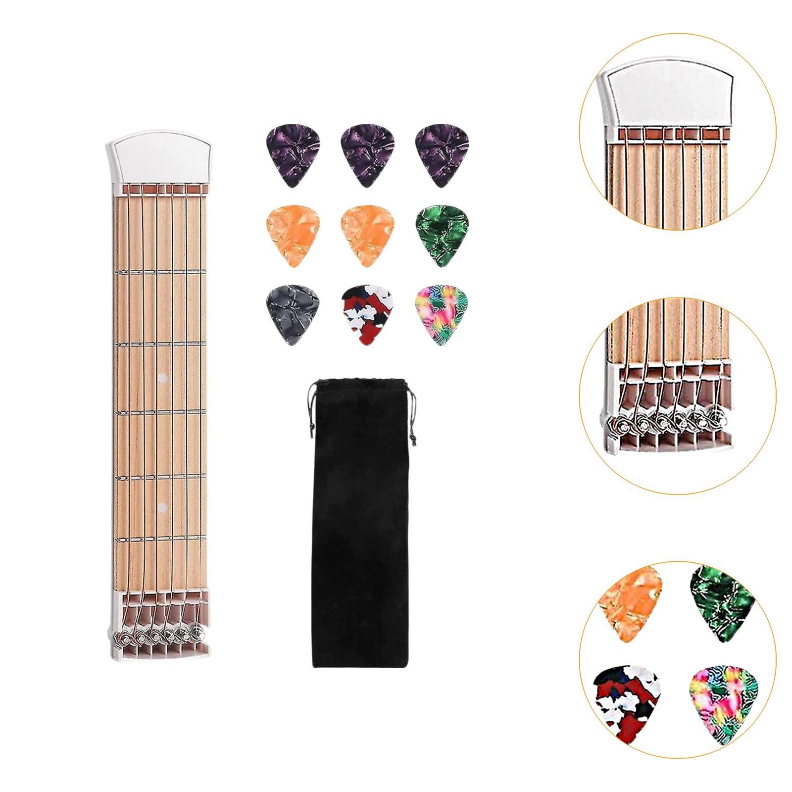 Dualoai Pocket Guitar Mini Useful for Beginner for Home Travel 6 Strings Fingerboard White