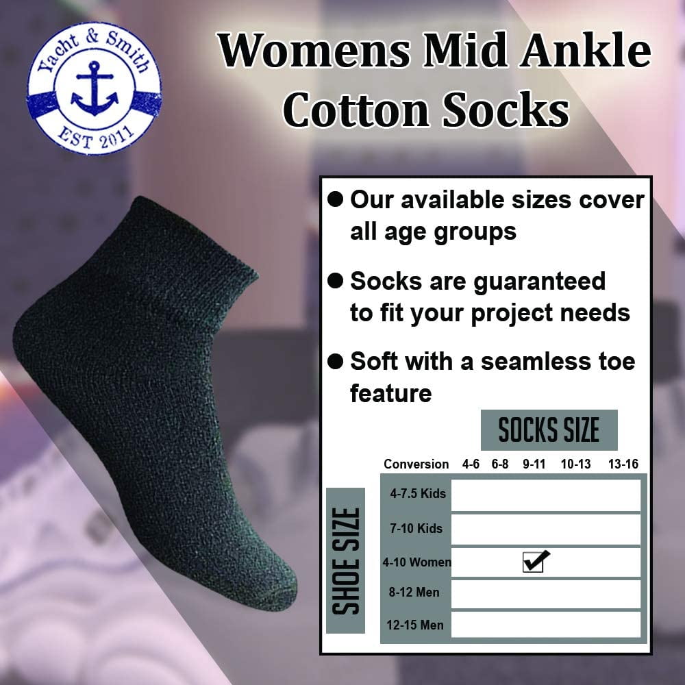 Yacht & Smith Wholesale Bulk Womens Mid Ankle Socks, Cotton Sport Athletic Socks - Size 9-22