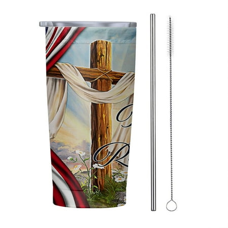 

Jesus Christian Cross Easter Resurrection of Jesus He Is Risen 20oz Tumbler Insulated Stainless Steel Water Bottle Portable Travel Coffee Tea Mug Cup
