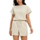 thumbnail image 1 of Conjunto de verano de 2 piezas para mujer ATHLECHIC, con camiseta de manga corta y pantalones cortos, talla XL, color caqui, 1 of 1