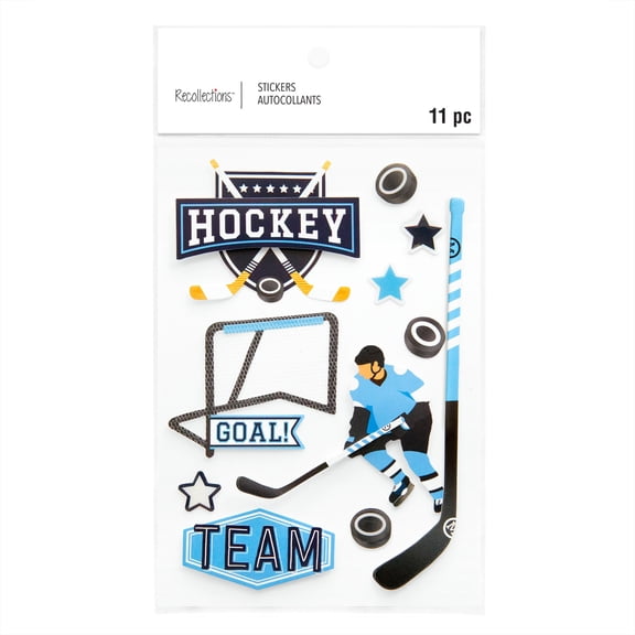 Recollections Hockey Chipboard Stickers, 12 Pack