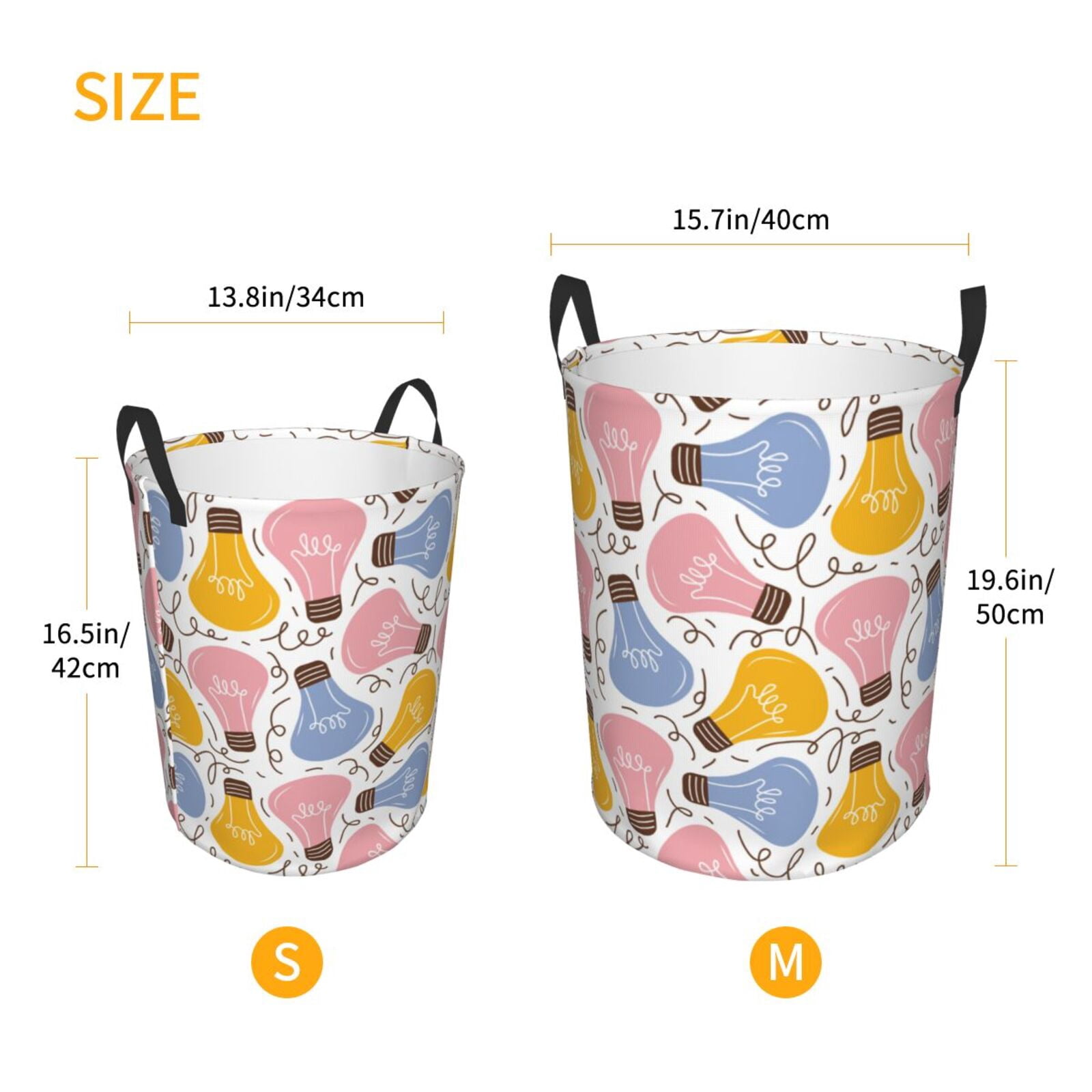 Large Laundry Basket with Handles - colors Light Bulb Print Kids Baby Dirty Clothes Laundry Hamper for Bedroom Aesthetic