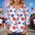 thumbnail image 4 of vigerkar 4th of July Shirts for Women Henley V Neck Button 3/4 Sleeve Tops Independence Day American Flag Patriotic T Shirts (Sky Blue, XXL), 4 of 8