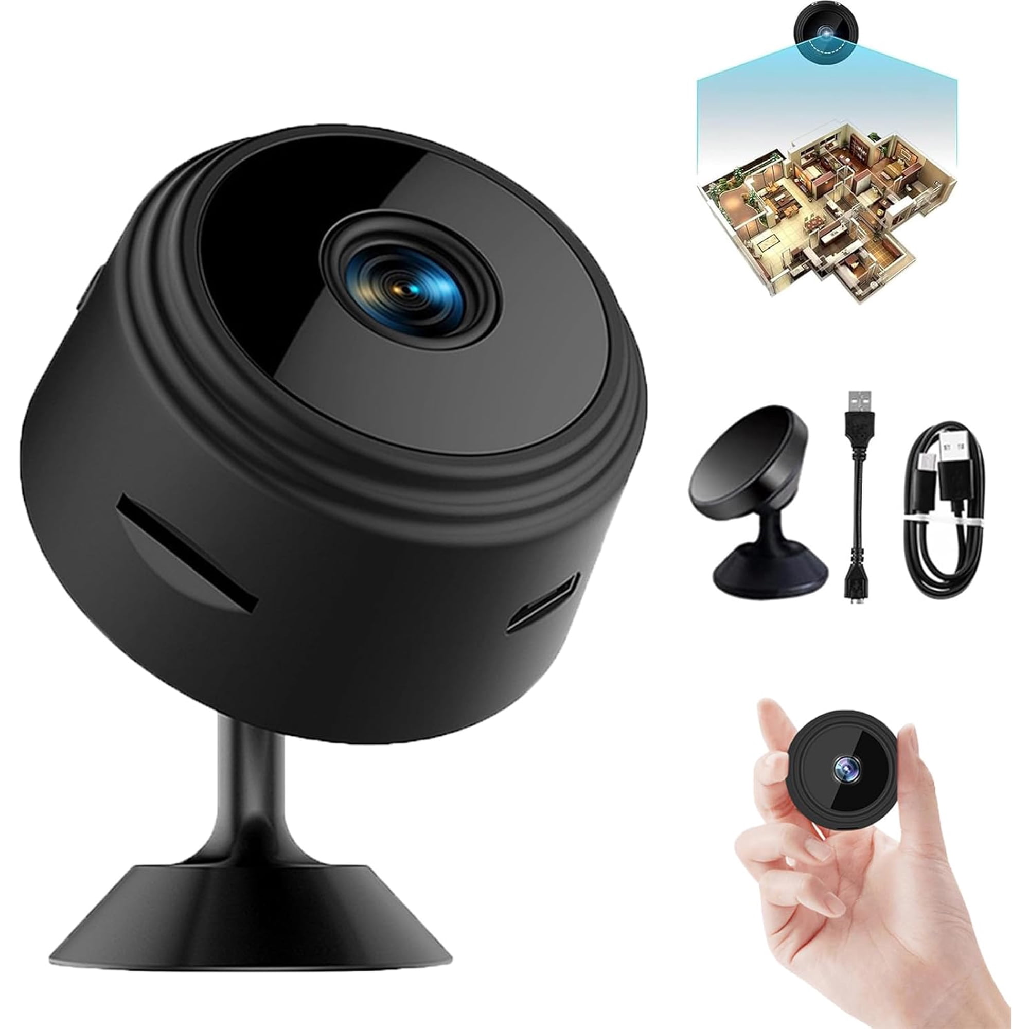 2026 New Upgrade Magnetic Mini Watcheye Security Cam, 1080P Wireless Surveillance Cameras with Motion Detection, HD Night Vision & Smartphone App for Home, Indoor, Outdoor (Black)