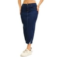 thumbnail image 4 of INSPIRE CHIC Women's Denim High Waisted Stretch Ripped Raw Hem Split Casual Midi Pencil Jean Skirts S Dark Blue, 4 of 6