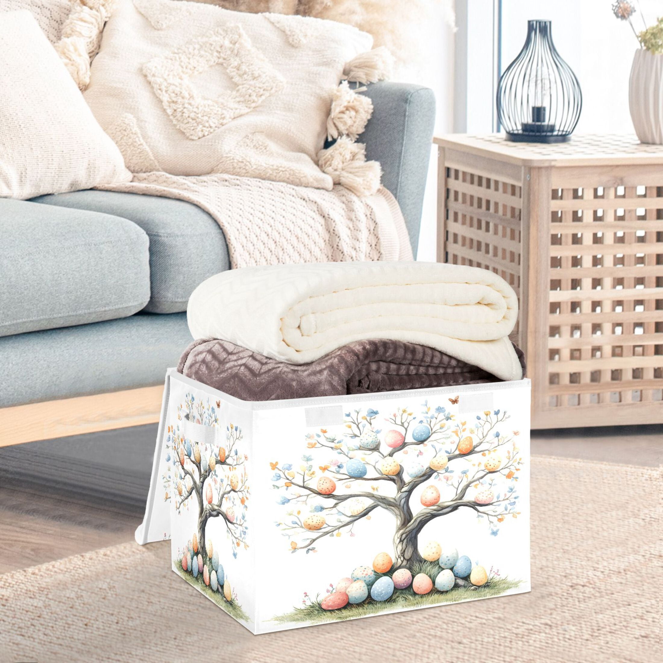 Ryvnso Easter Eggs Tree Large Lidded Foldable Storage Baskets Cubes Boxes Lids Bin for Home