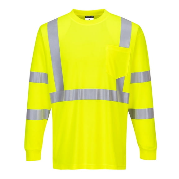 Portwest S192 Hi-Vis Long Sleeve Ribbed Cuff T-Shirt Yellow, Large
