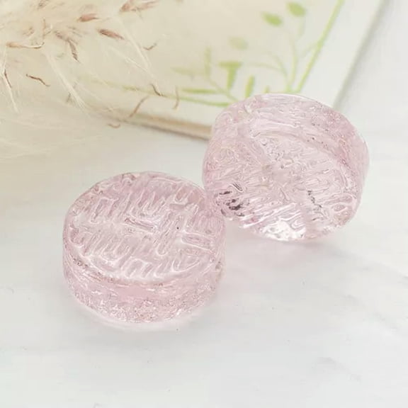 U8MO 5pcs 14mm Flat Rondelle Carved Handmade Lampwork Crystal Glass Beads DIY Making-Pink