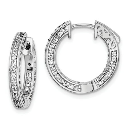 Auriga Fine Jewelry 925 Sterling Silver Rhodium-plated 134 Stone 1.3mm CZ In/Out Hinged Hoop Earrings for Women