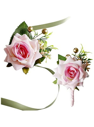 2pcs Rose Wrist Corsage and Boutonniere Set Artificial Corsage Wristlet  Band Bracelet for Wedding Flowers Ceremony Accessories Prom Suit  Decorations 