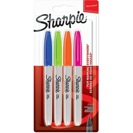 Sharpie Permanent Markers | Fine Point | Fun Colours | 4 Count
