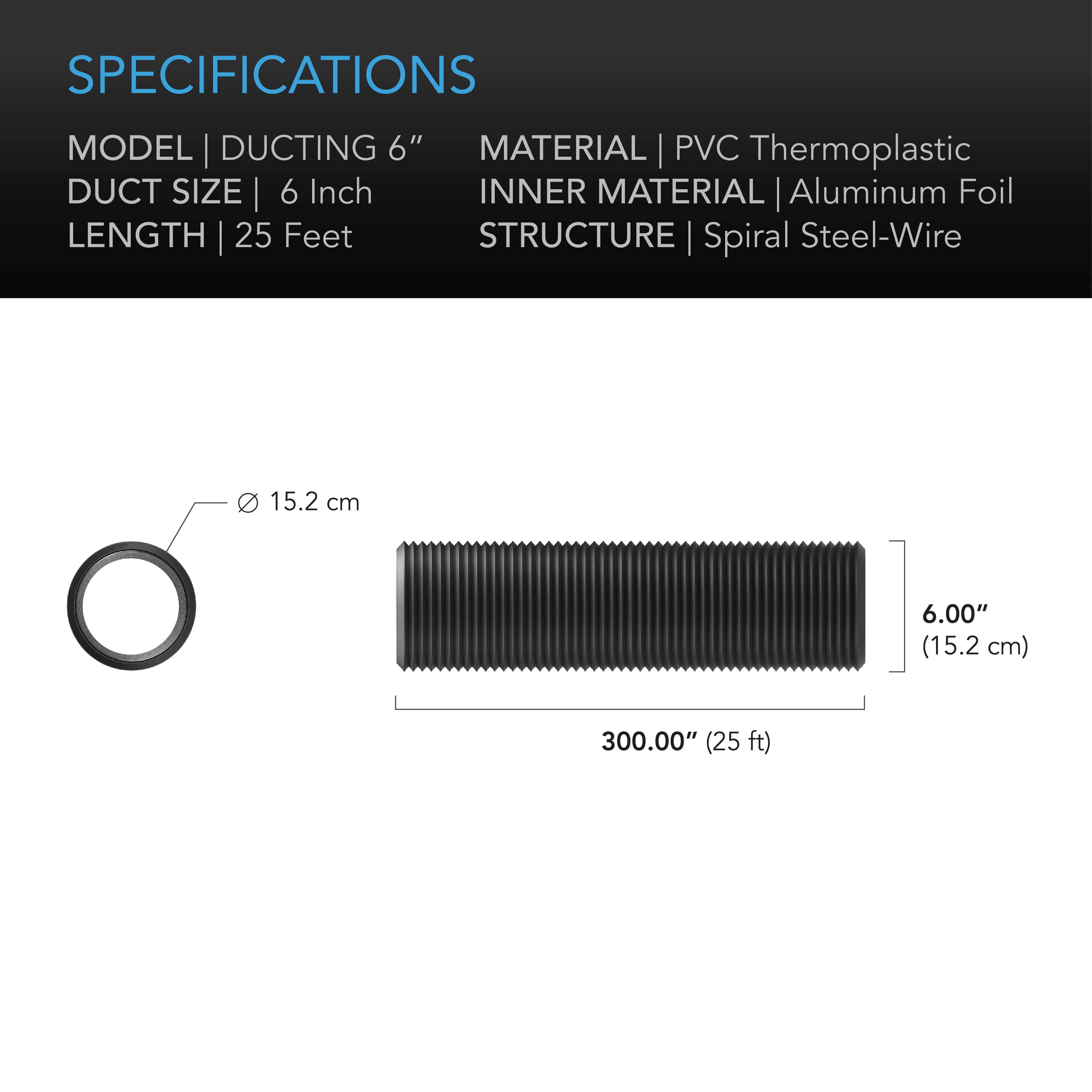 AC Infinity Flexible 6-Inch Aluminum Ducting, Heavy-Duty Four-Layer Protection, 25-Feet Long for Heating Cooling Ventilation and Exhaust