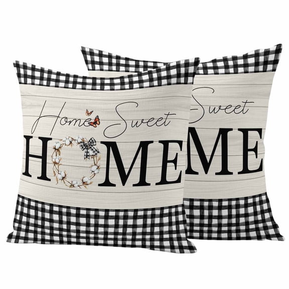 Outdoor Waterproof Pillow Covers Home Black White Gingham Check Decorative Throw Pillow Protectors,Pillowcase Cushion Cases for Patio Sofa Garden Couch,16x16in,Pack of 2