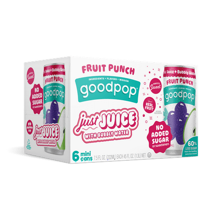 GoodPop Just Juice + Bubbly Water Mini Cans Fruit Punch 7.5 fl oz 6 pk