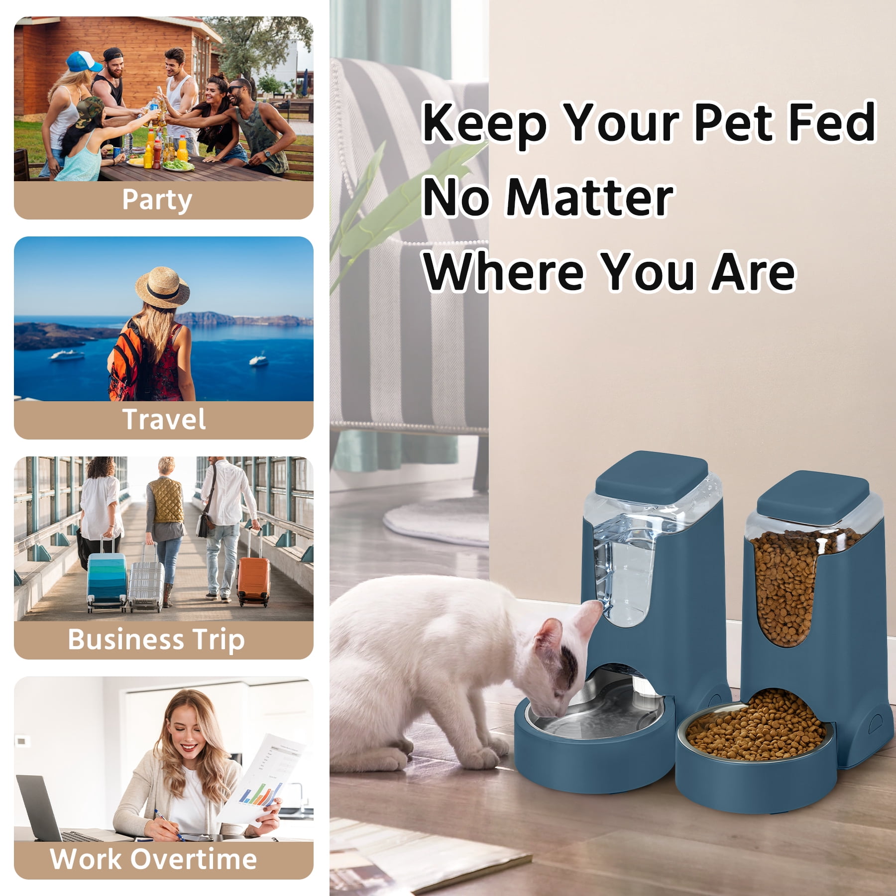 2 Pack Cat Automatic Feeder and Water Dispenser with Stainless Steel Bowl Pet Dog Gravity Food Feeder and Waterer for Small Medium Pets Puppy Kitten