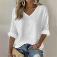 thumbnail image 2 of Breezora Women Casual V Neck Long Sleeve Tshirts Basic Tee Tops 2025 Fall Trendy Three Quarter Sleeve S Size White, 2 of 6