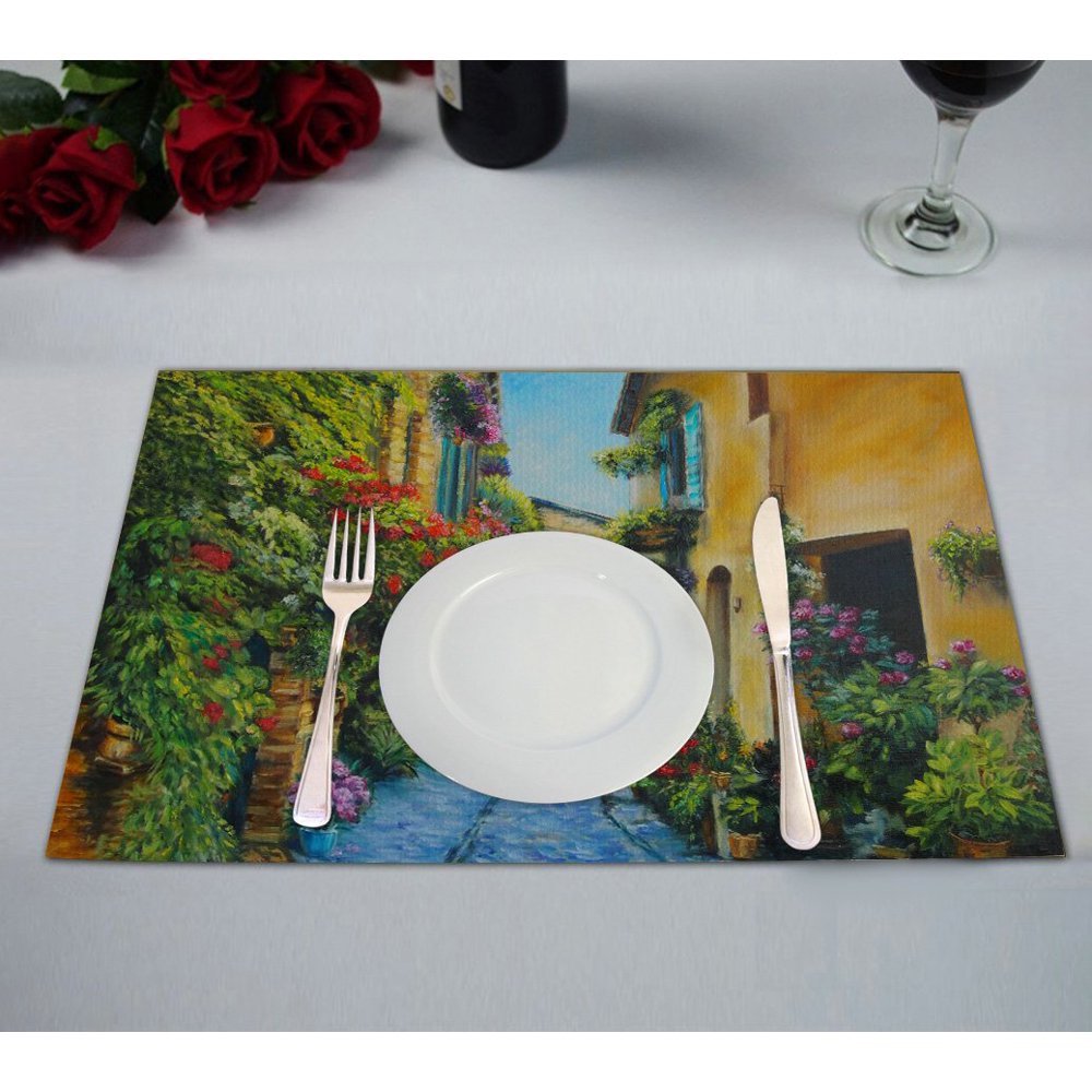 GCKG Art OilPainting Placemat, Flower Street in Italy 38 Picture