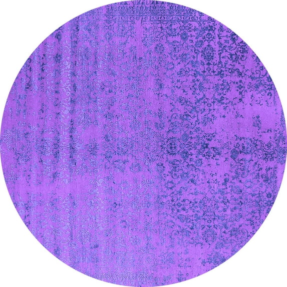 Ahgly Company Machine Washable Indoor Round Oriental Purple Industrial Area Rugs, 4' Round