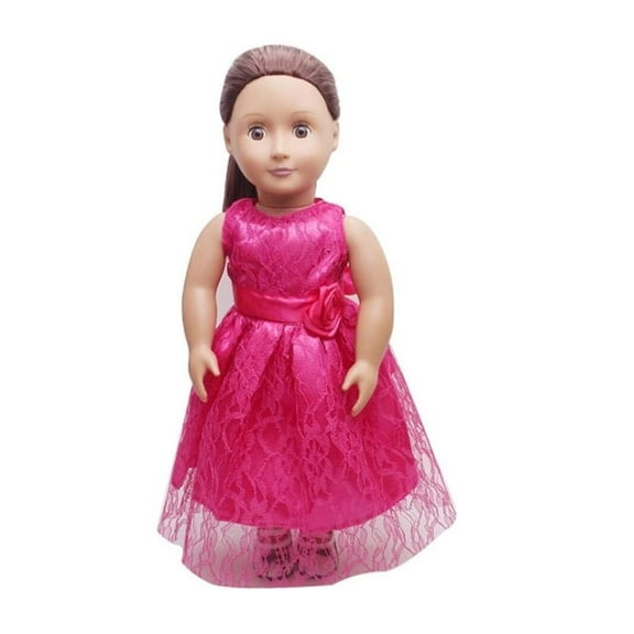 A-Waroom 1PCS 18 inch Doll Dress Lace Doll Clothes with Rose Flower Ribbon Waistband Doll Accessories Wedding Dress Party Dress for 18 inch Doll