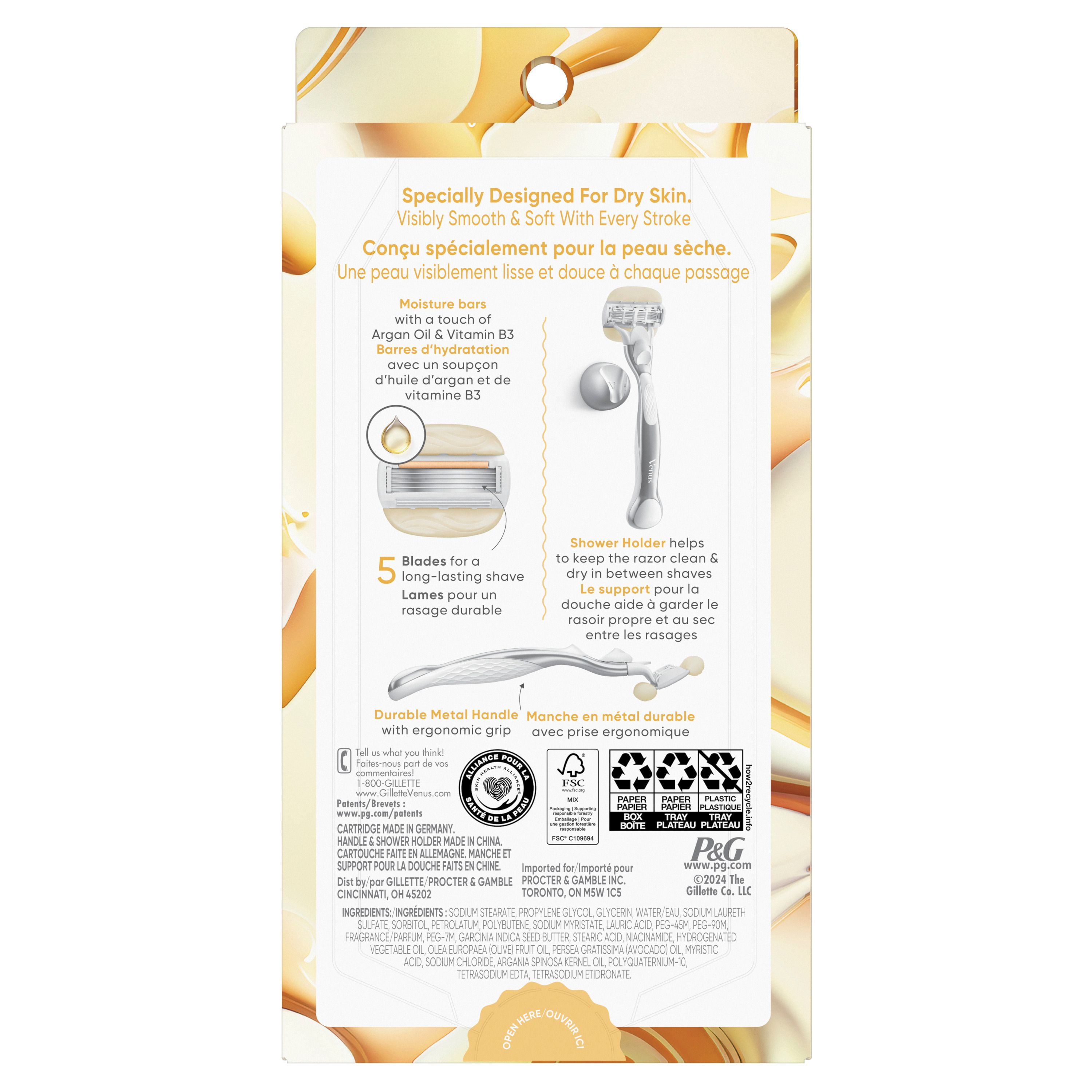 Venus Moistureglide Women's Razor, Reusable Handle, 2 Razor Blade Refills and Shower Holder, 1CT