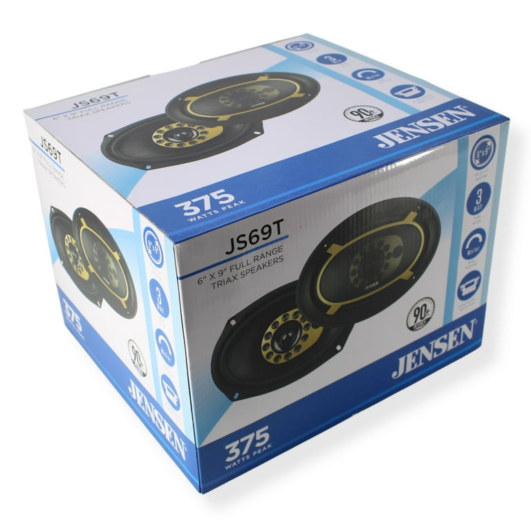 Jensen Car Component Auto 6x9” 3-Way Triax Speakers, 75W RMS, 375W