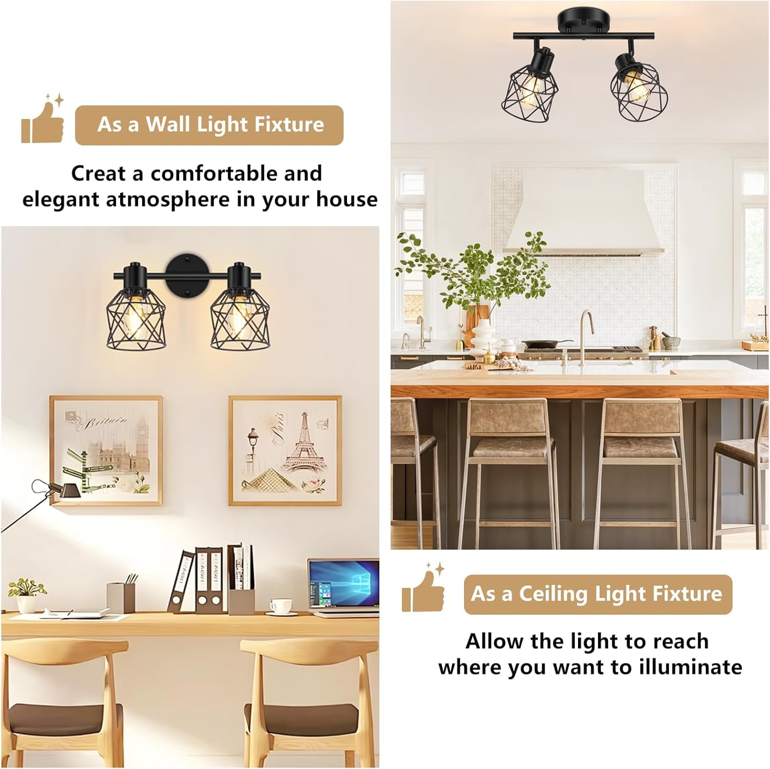 Industrial Track Lighting Kit 2 Light Modern Track Lighting Fixtures Flush Mount Ceiling Light Rotatable Light Head E26 Base Ceiling Spotlight for Kitchen Dining Room Hallway