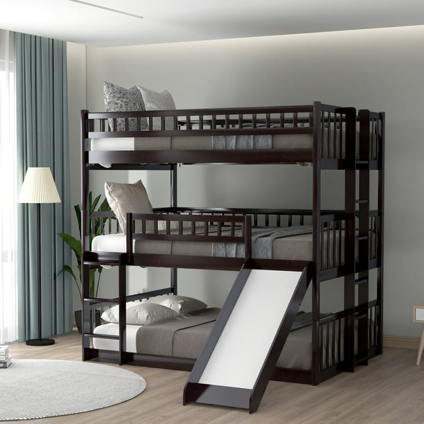 Triple Bunk Bed With Slide Full Over, Basketball Bunk Bed With Sliders On Bottom