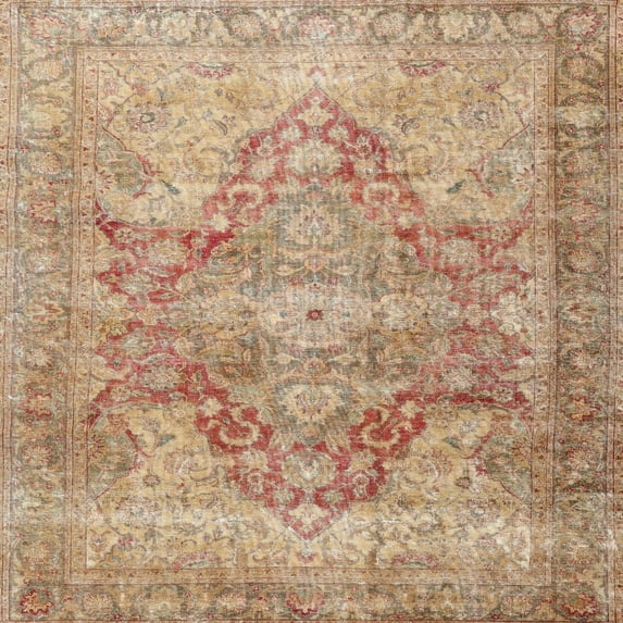 Ahgly Company Machine Washable Indoor Square Traditional Rust Pink Area Rugs, 5' Square