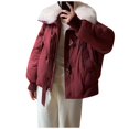 thumbnail image 2 of Womens Cropped Puffer Jacket Quilted Coat with Faux Fur Lapel Winter Warm Baggy Long Sleeve Zip Down Outerwear, 2 of 5