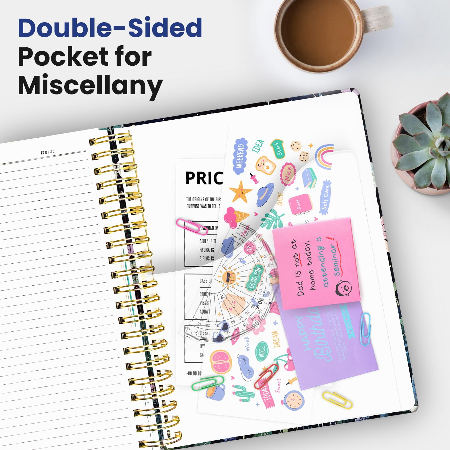 Hardcover Spiral Journal Notebooks For Work With Removable Dividers & Tabs  8.5"x11" 5 Subject Notebook Note Taking Organizer A4 College Ruled Lined Women Writing Celestial Garden 280 Pages
