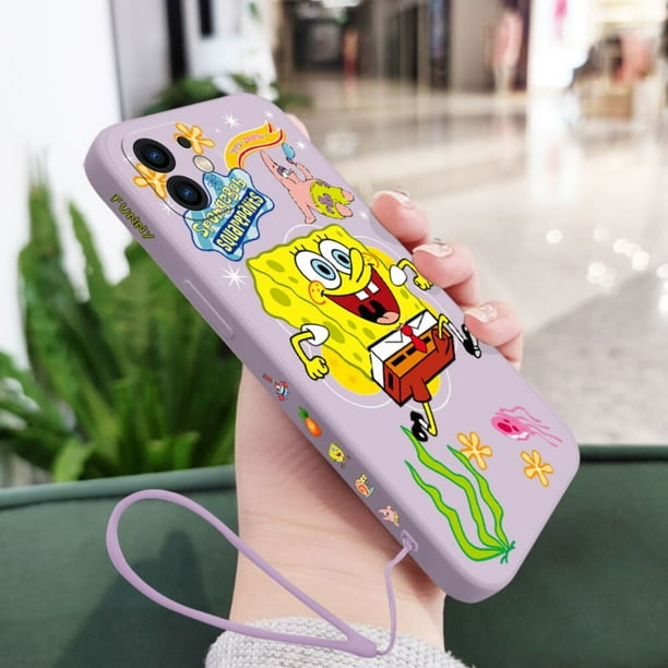 Funda de teléfono de dibujos animados s-spongebobs para iPhone 14 13 12 11 Plus Pro Max Mini X XR XS SE2020 8 7 6 6S Plus, con correa Fivean unisex