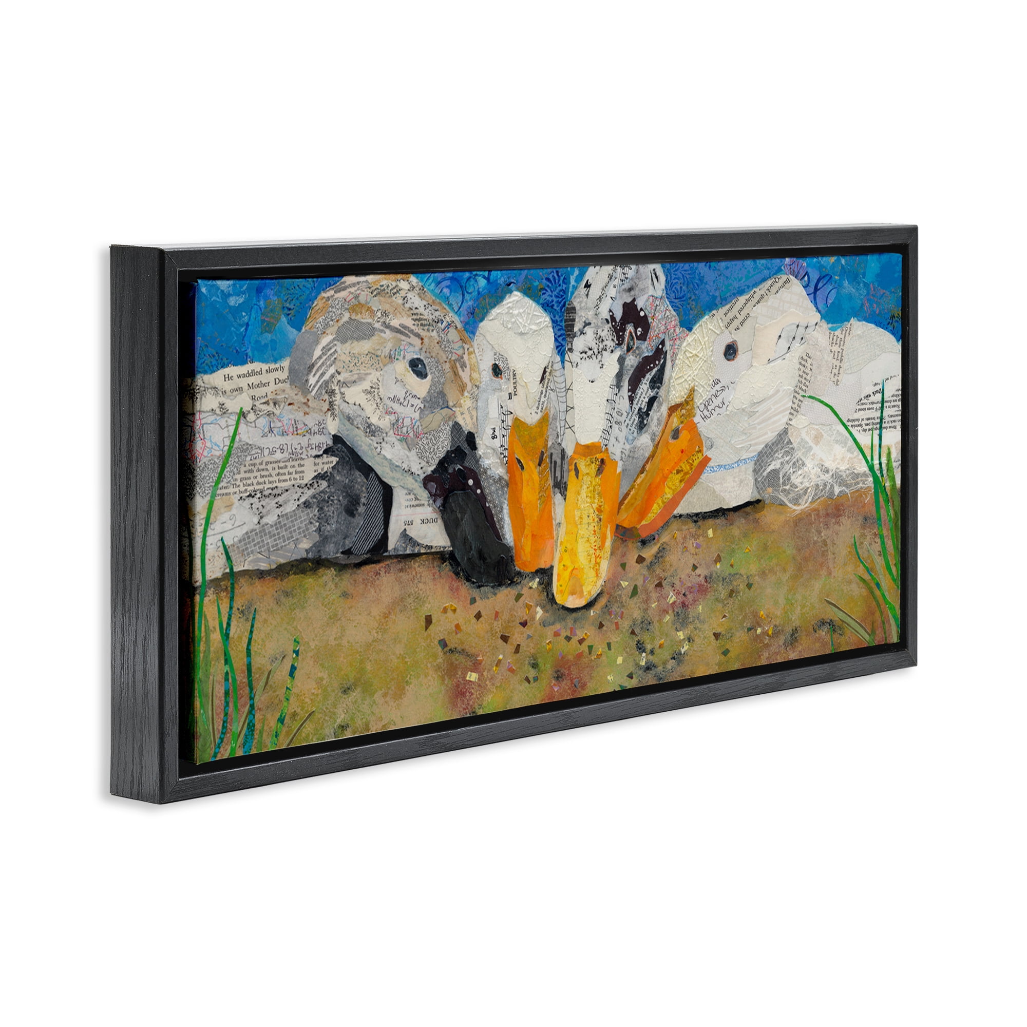 Stupell Industries Just Ducky Collage Animals Painting Black Floater Framed Canvas Art Print Wall Art, 25 x 11