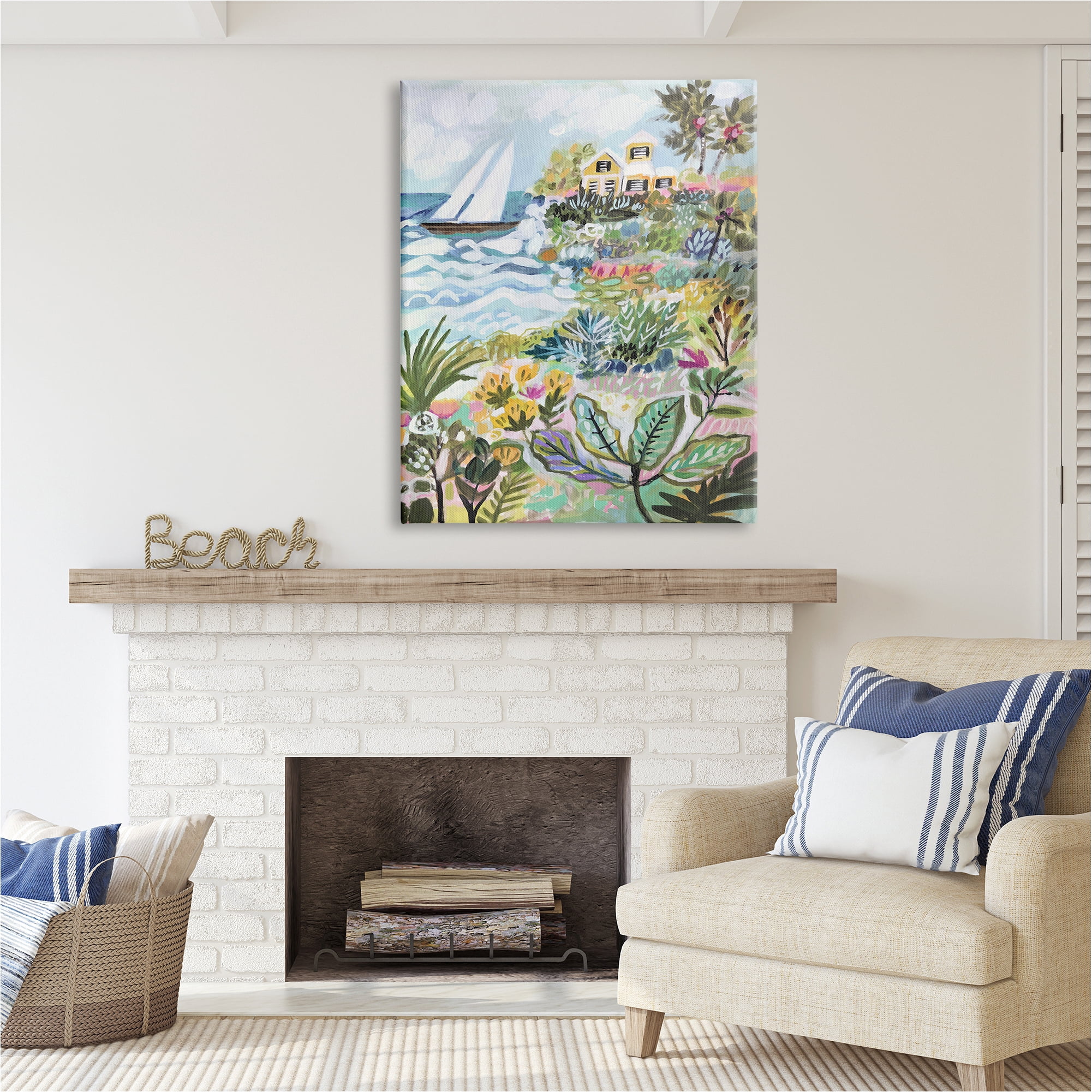 Stupell Industries Abstract Nautical Scene Landscape Painting Gallery Wrapped Canvas Art Print Wall Art, 36 x 48