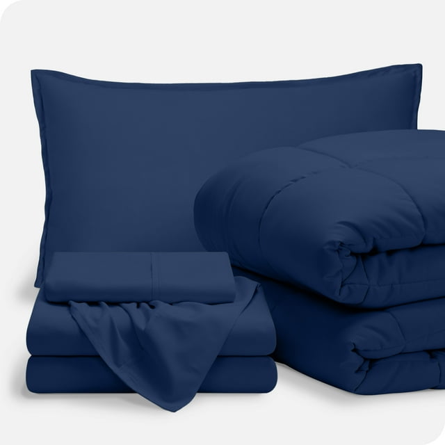 Bare Home Ensemble 5 Pcs Bed-in-a-Bag - Très Grand Simple, Bleu Foncé avec Ensemble de Draps Bleu Foncé