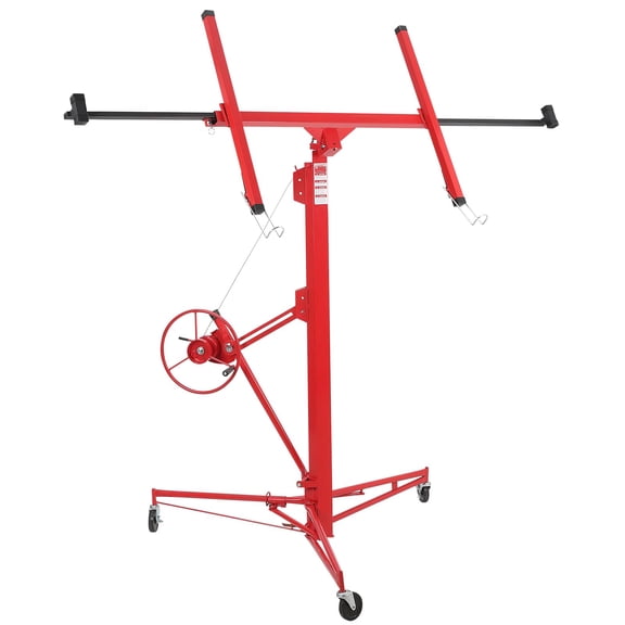 16FT Drywall Lift for Ceiling - 150 lb Capacity Adjustable Panel Hoist with 3 Lockable Wheels & Foldable Design, Heavy Duty for Home Improvement, Red