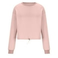 thumbnail image 6 of Wyongtao Women's Casual Crop Tops Solid Color Loose Round Neck Long Sleeve Sweatshirt with Drawstring Pink Pink A, 6 of 9