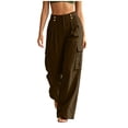 thumbnail image 3 of Hngshg Women's Cargo Pants Workout Loose Button Zipper Solid Color Trendy Multi Pants with Pockets Vacation Athletic Wide Leg Pants, 3 of 8
