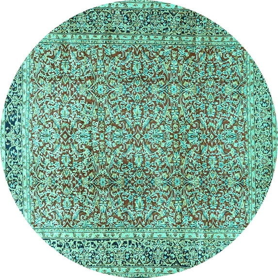 Ahgly Company Machine Washable Indoor Round Persian Turquoise Blue Traditional Area Rugs, 7' Round