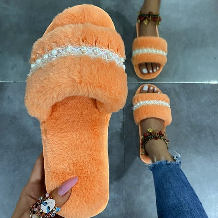 

YTJX Women s Fashion Casual Round Toe Flats Flock Lace Slippers Slip On Shoes
