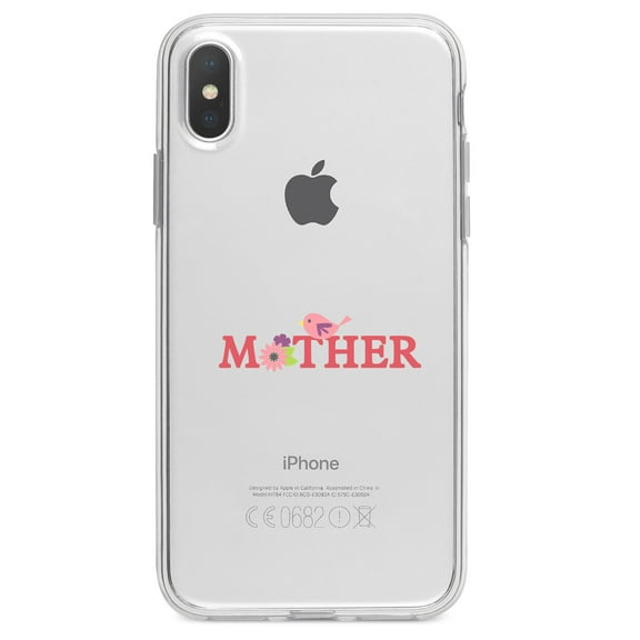 DistinctInk Clear Shockproof Hybrid Case for iPhone X / XS (5.8" Screen) - TPU Bumper Acrylic Back Tempered Glass Screen Protector - Mother - Pink Bird & Flowers